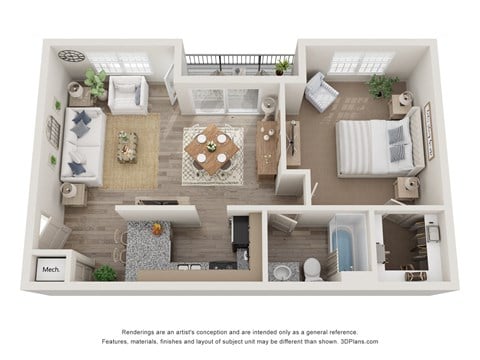 Floor plan for 1 bed, 1 bath, 824 sqft